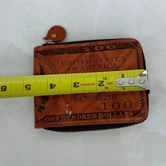 Vintage Mens 100 Dollar Bill Leather Bifold Wallet Brown Size 5"x3.5" - Picture 2 of 10